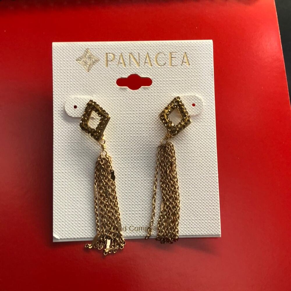Panacea Lux Prom Homecoming New Years Party Square Post Tassel Fringe Earrings